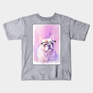 French Bulldog Glasses Watercolor Portrait 2 Kids T-Shirt